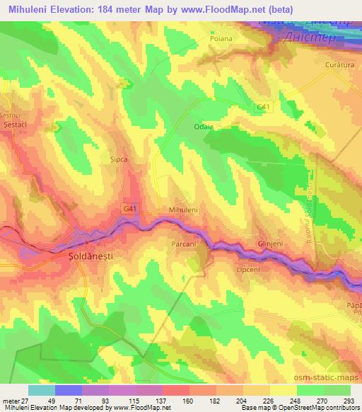 Mihuleni,Moldova Elevation Map