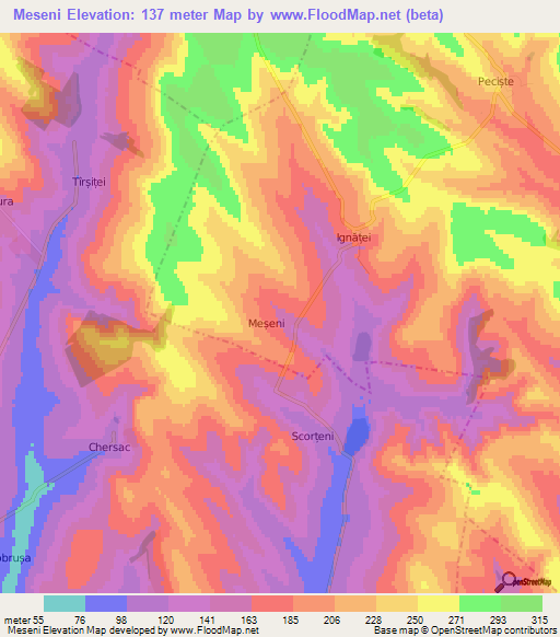 Meseni,Moldova Elevation Map