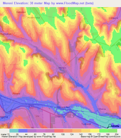 Mereni,Moldova Elevation Map