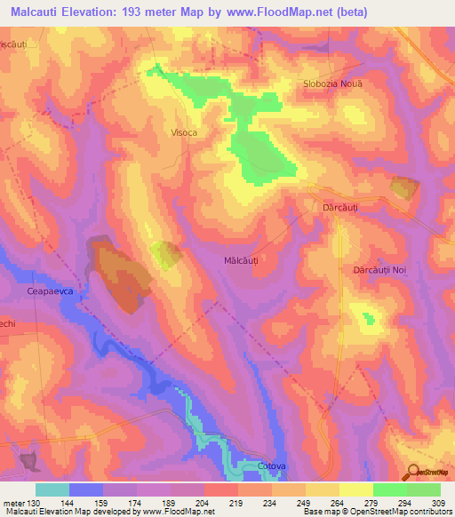 Malcauti,Moldova Elevation Map