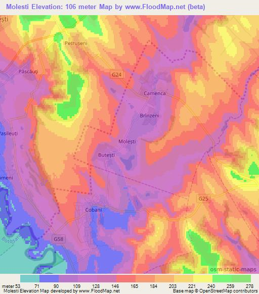 Molesti,Moldova Elevation Map