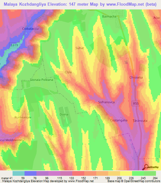 Malaya Kozhdangliya,Moldova Elevation Map