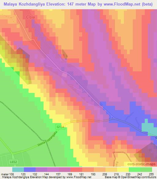 Malaya Kozhdangliya,Moldova Elevation Map