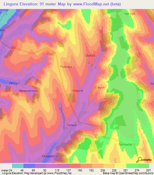 Lingura,Moldova Elevation Map