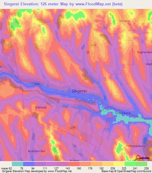 Singerei,Moldova Elevation Map