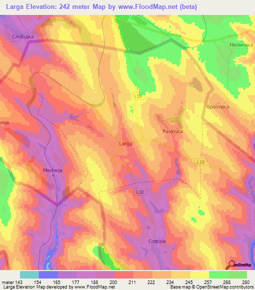 Larga,Moldova Elevation Map