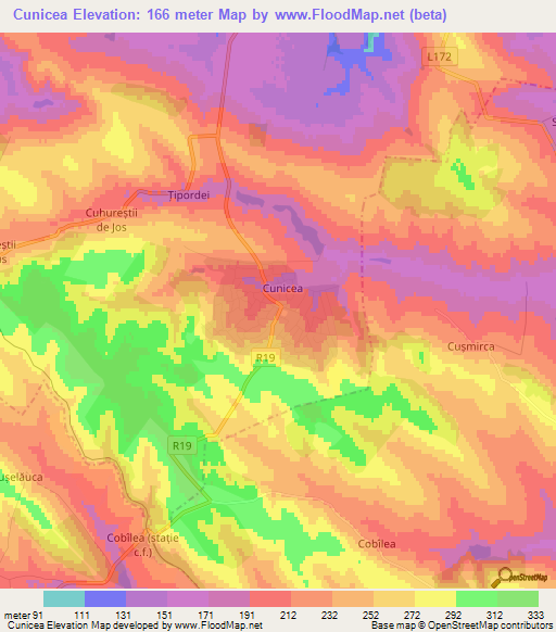 Cunicea,Moldova Elevation Map