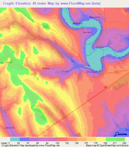 Cruglic,Moldova Elevation Map