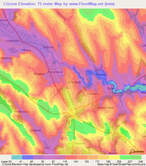 Cricova,Moldova Elevation Map