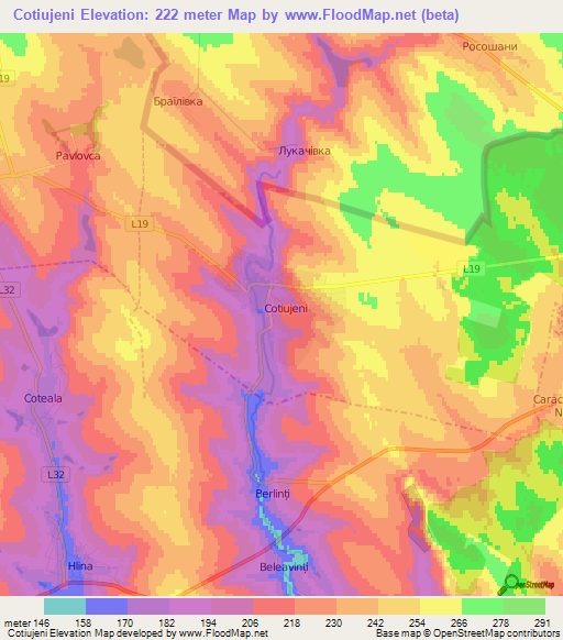 Cotiujeni,Moldova Elevation Map