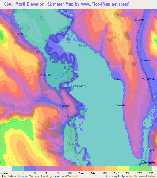 Cotul Morii,Moldova Elevation Map