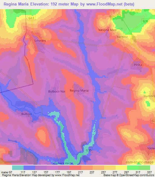 Regina Maria,Moldova Elevation Map