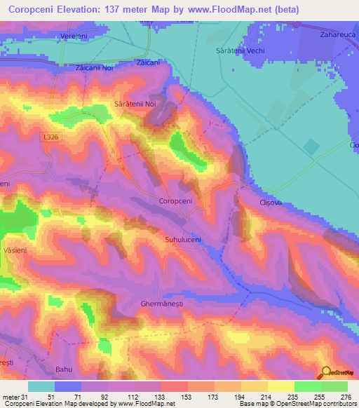 Coropceni,Moldova Elevation Map