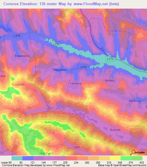 Cornova,Moldova Elevation Map