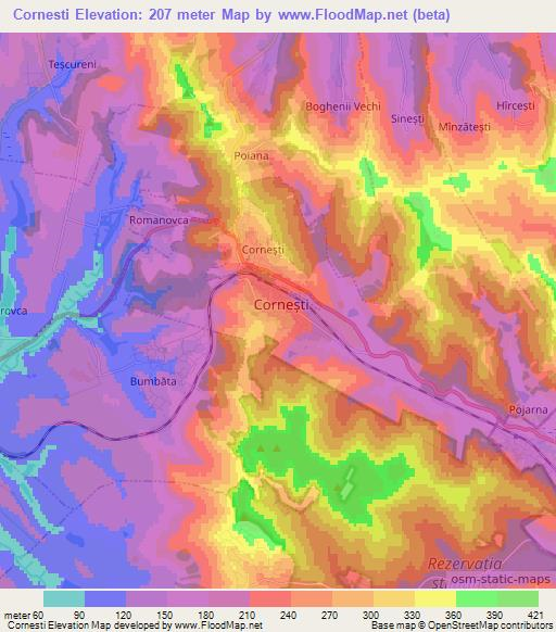 Cornesti,Moldova Elevation Map