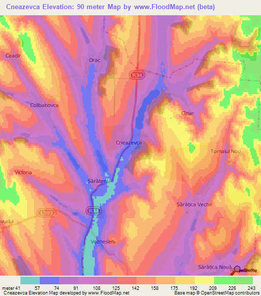 Cneazevca,Moldova Elevation Map