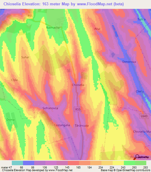 Chioselia,Moldova Elevation Map