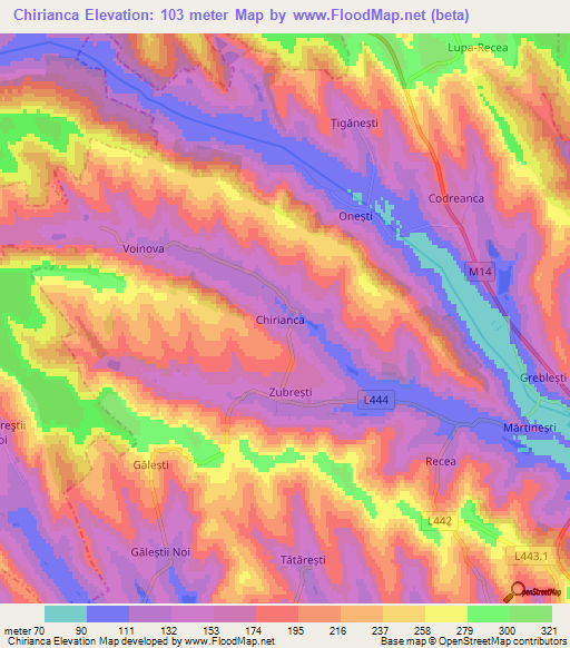 Chirianca,Moldova Elevation Map