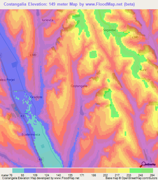 Costangalia,Moldova Elevation Map