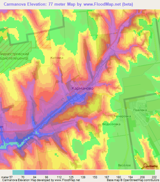 Carmanova,Moldova Elevation Map