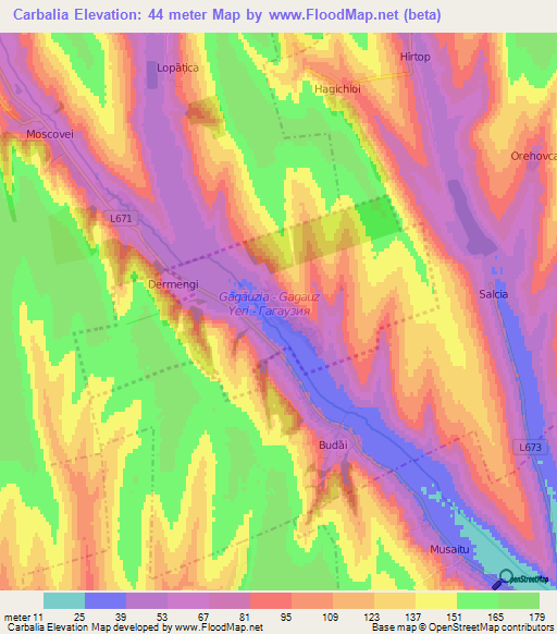 Carbalia,Moldova Elevation Map