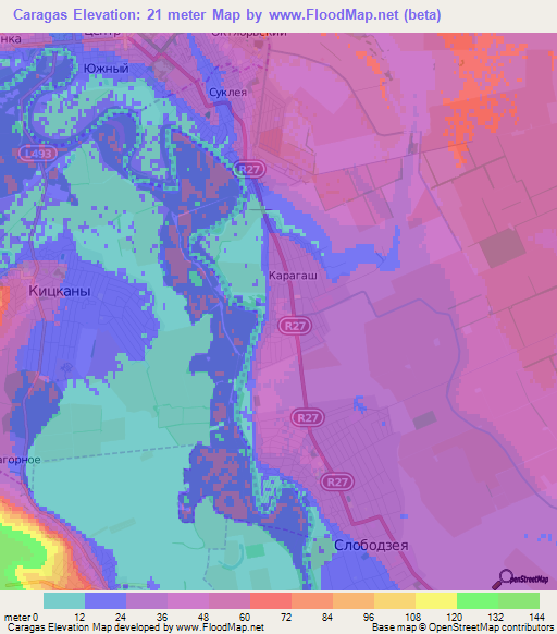 Caragas,Moldova Elevation Map