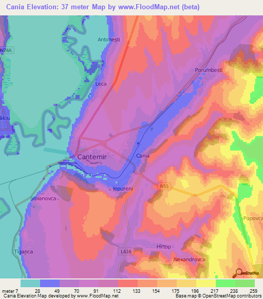 Cania,Moldova Elevation Map