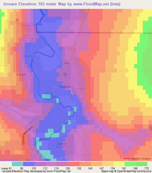Izvoare,Moldova Elevation Map