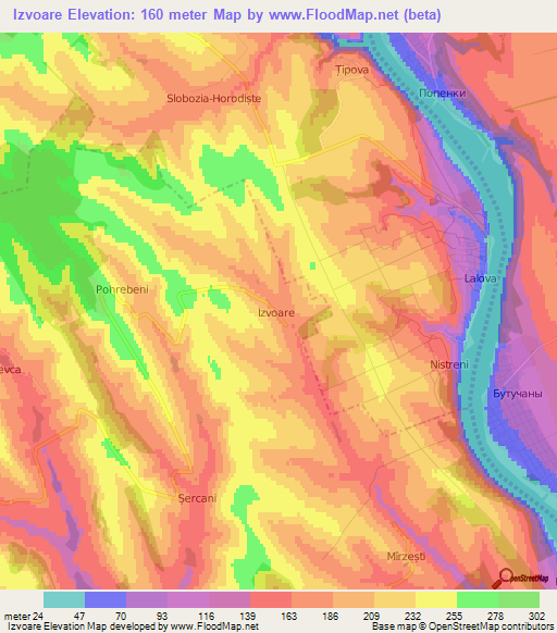 Izvoare,Moldova Elevation Map