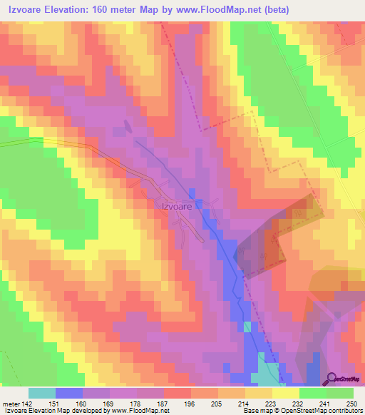 Izvoare,Moldova Elevation Map