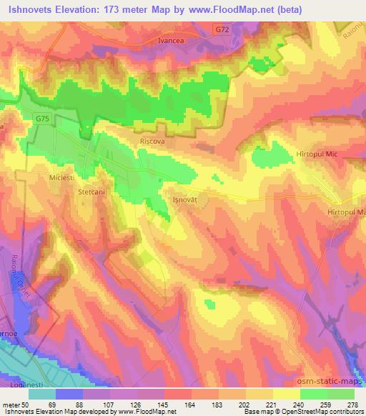 Ishnovets,Moldova Elevation Map