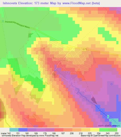 Ishnovets,Moldova Elevation Map