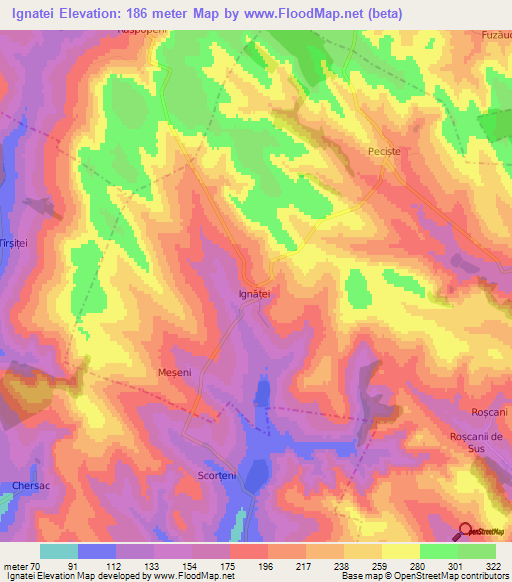 Ignatei,Moldova Elevation Map