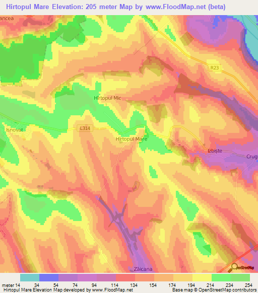 Hirtopul Mare,Moldova Elevation Map