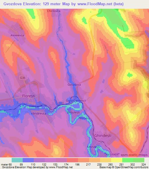 Gvozdova,Moldova Elevation Map