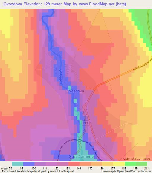 Gvozdova,Moldova Elevation Map