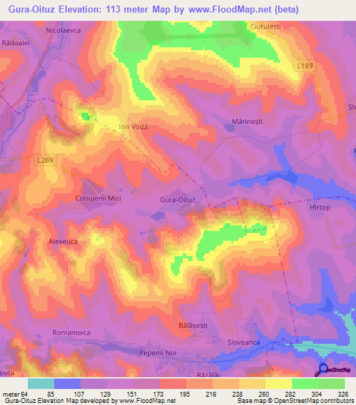 Gura-Oituz,Moldova Elevation Map