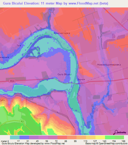 Gura Bicului,Moldova Elevation Map