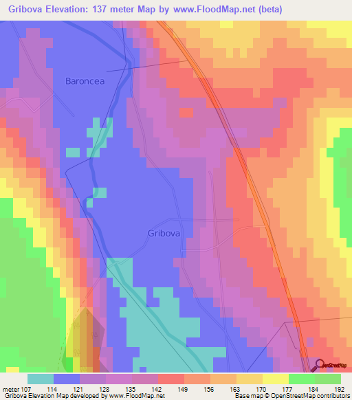 Gribova,Moldova Elevation Map