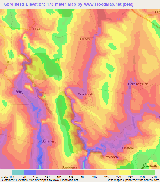 Gordinesti,Moldova Elevation Map