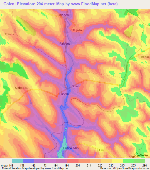 Goleni,Moldova Elevation Map