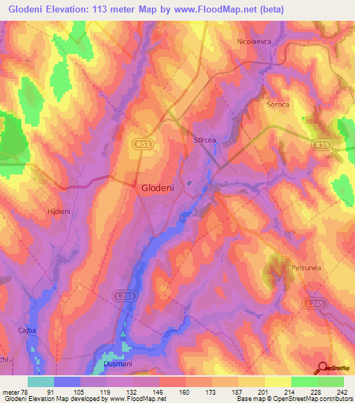 Glodeni,Moldova Elevation Map