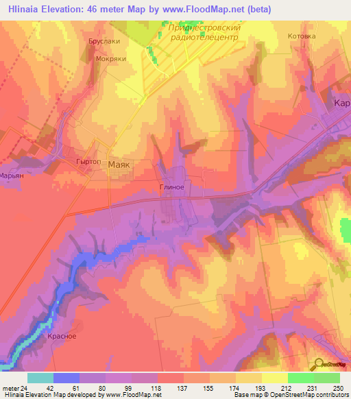 Hlinaia,Moldova Elevation Map