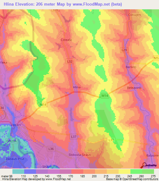 Hlina,Moldova Elevation Map