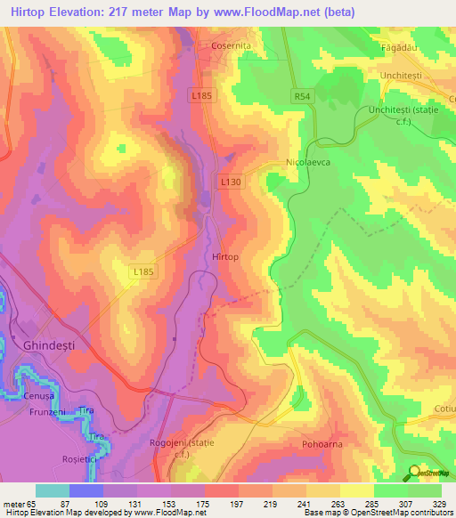 Hirtop,Moldova Elevation Map