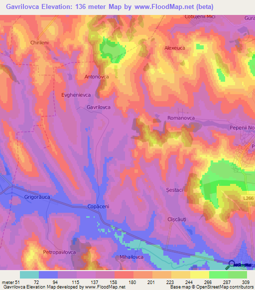 Gavrilovca,Moldova Elevation Map