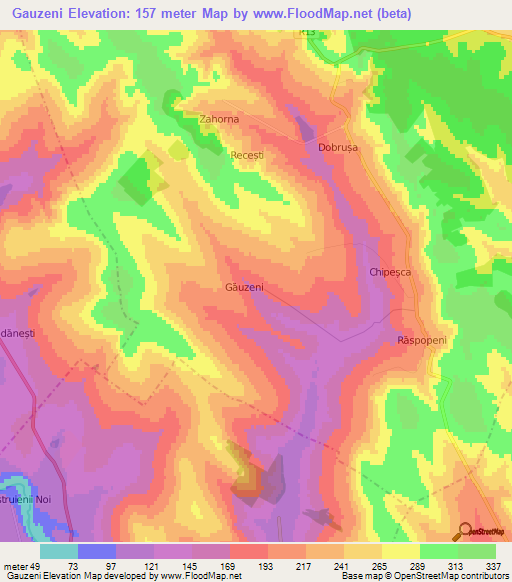 Gauzeni,Moldova Elevation Map