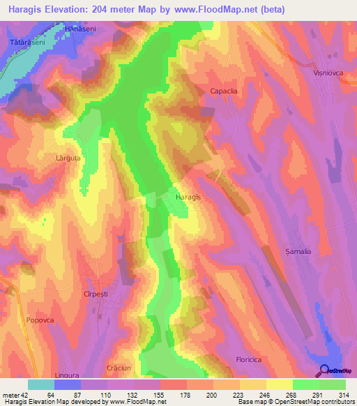 Haragis,Moldova Elevation Map