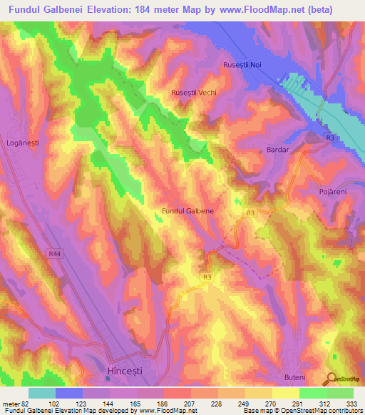 Fundul Galbenei,Moldova Elevation Map