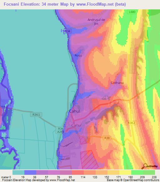 Focsani,Moldova Elevation Map